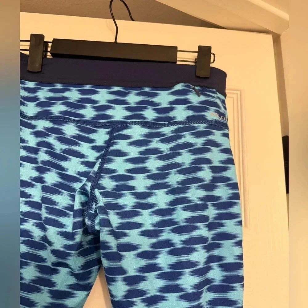 Nike Dri Fit Leggings Womens Small Capri Blue Print Pull On Drawstring Workout